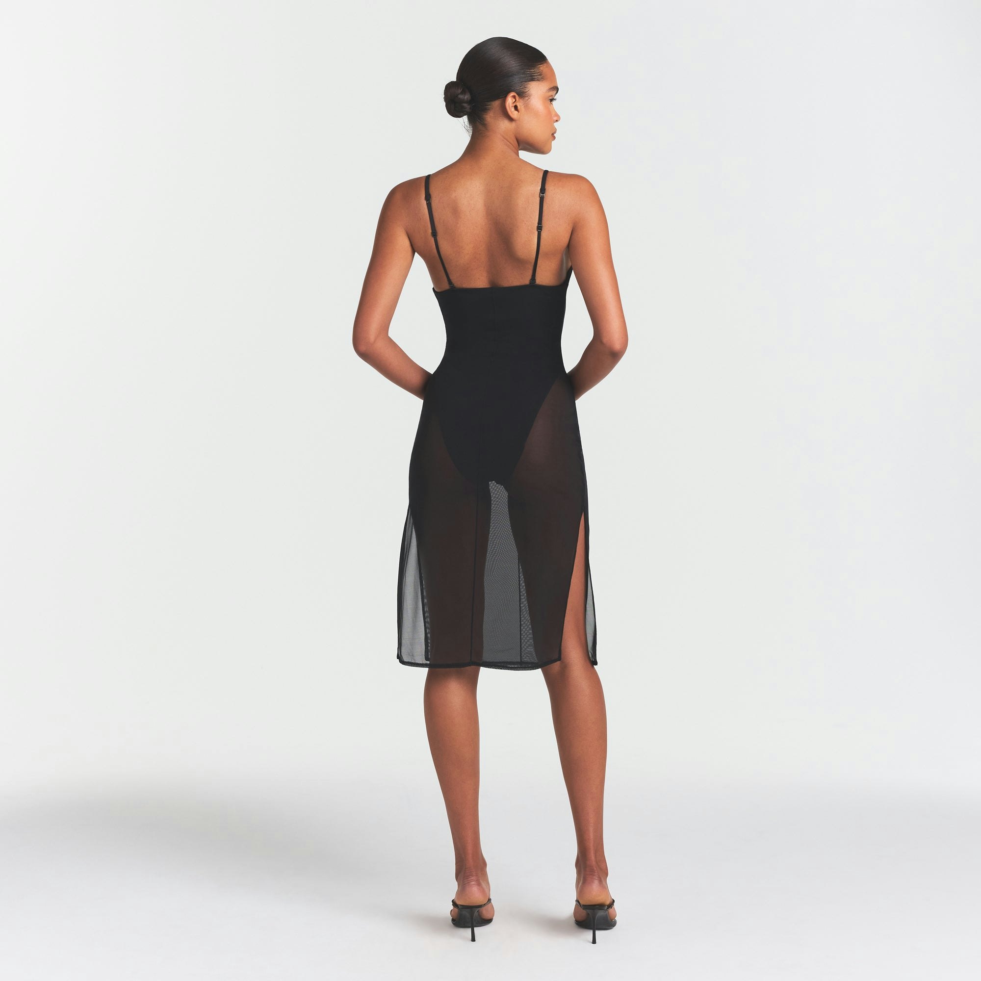 Mesh Plunge Midi Dress - 4