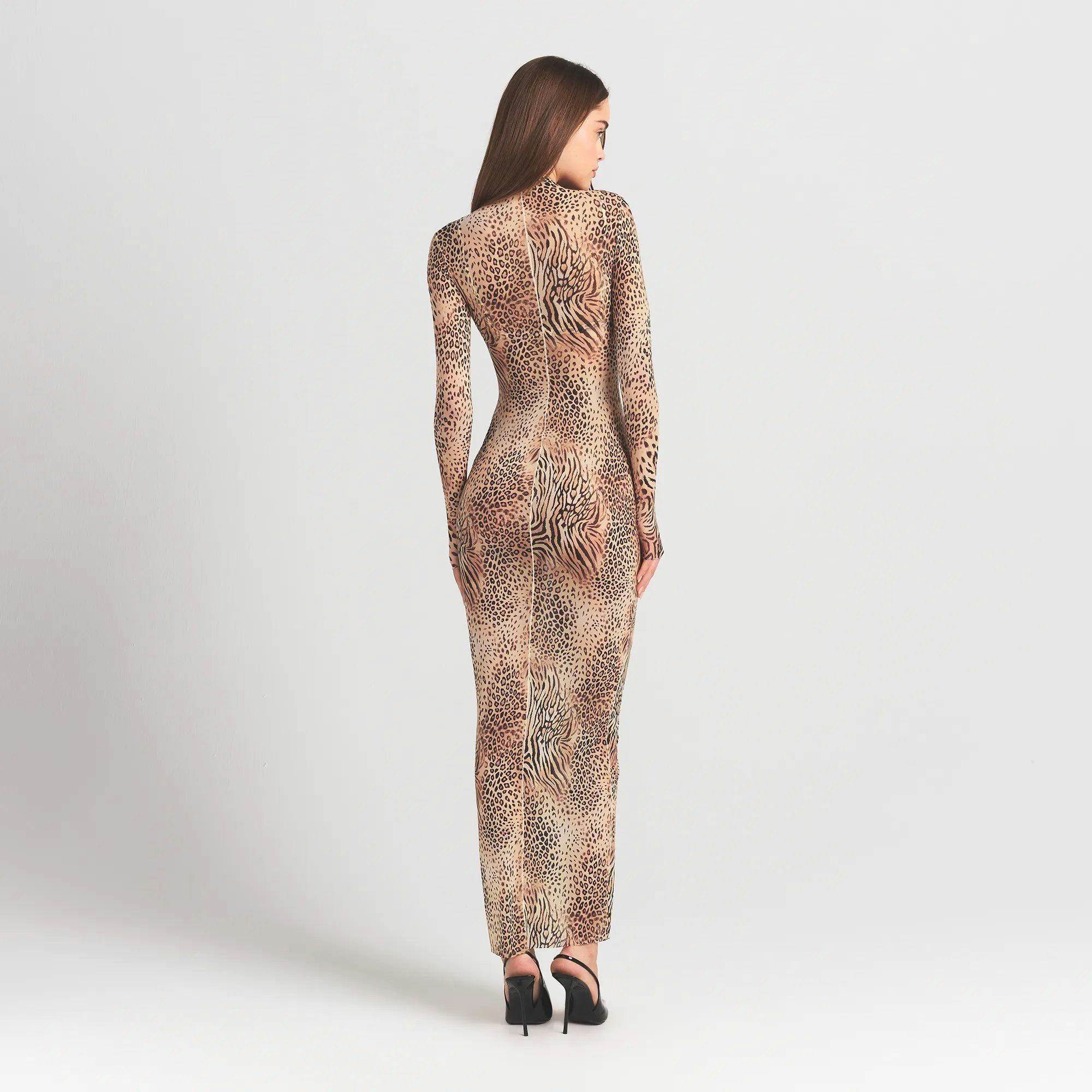 Mock Neck Long Sleeve Long Dress - 3