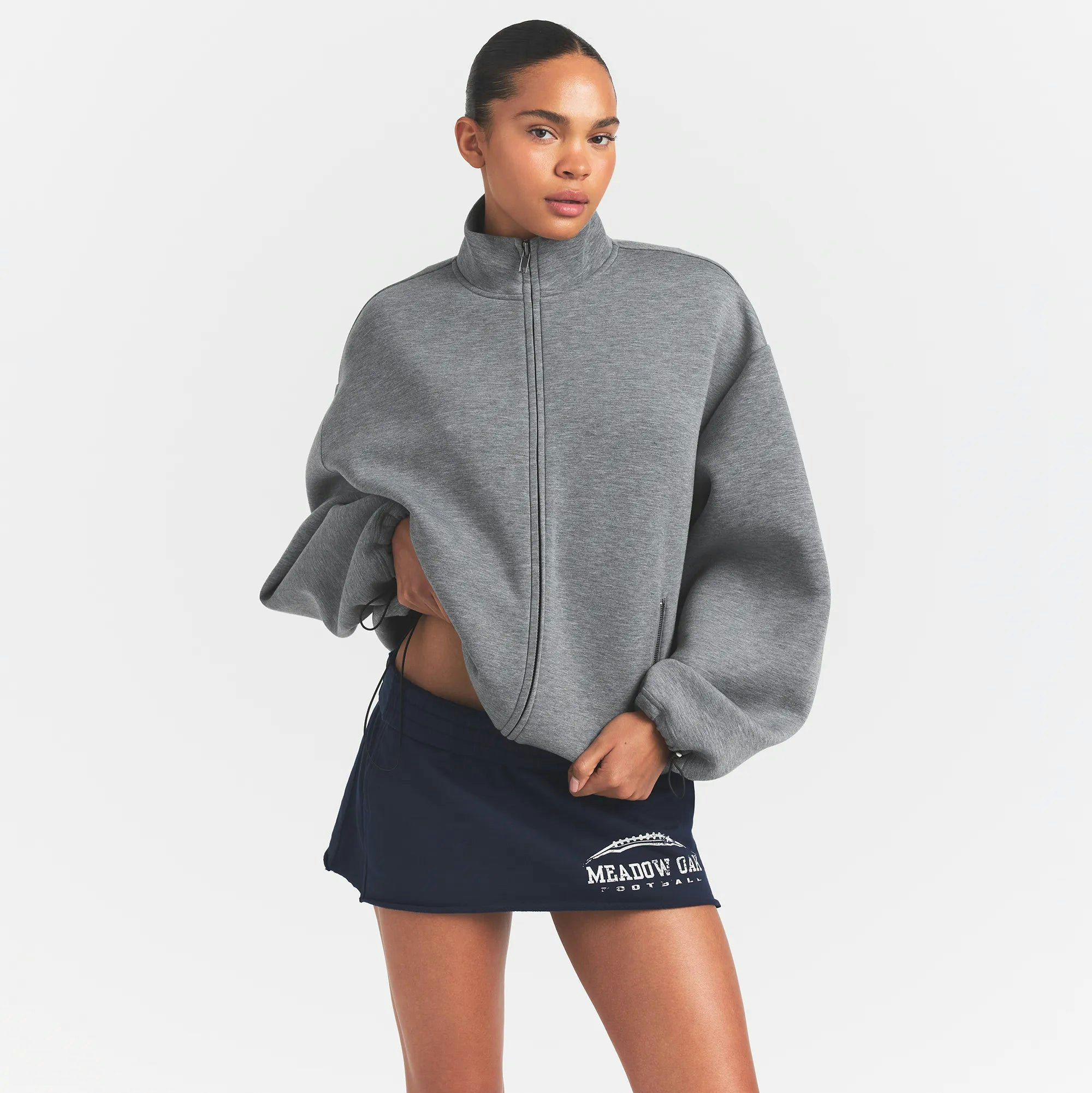 Neoprene Outerwear Oversized Mock Neck Jacket