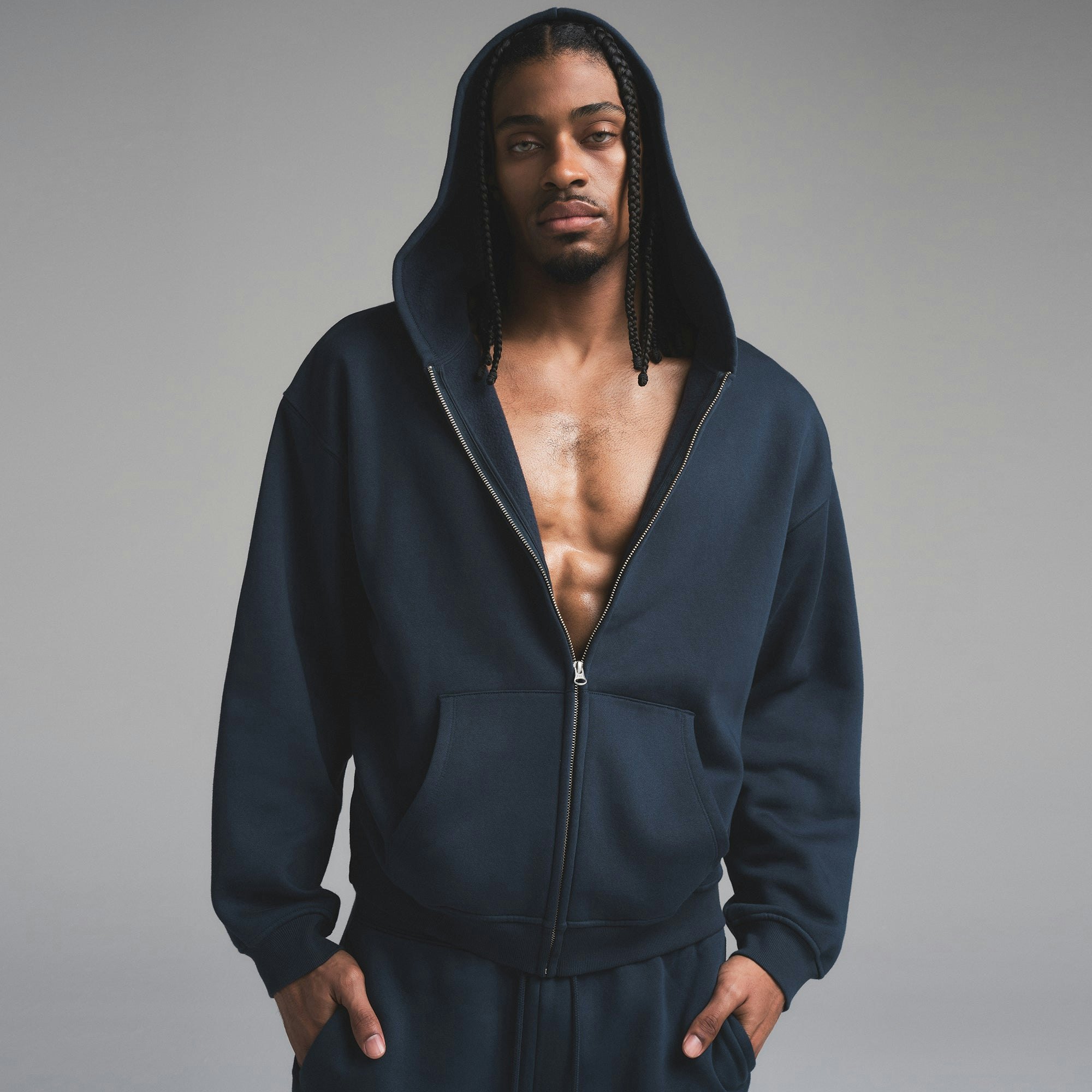 Mens Relaxed Zip up Hoodie - 3
